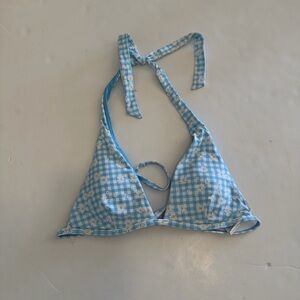 Swim System Stylish Blue Gingham Checkered Bikini Top